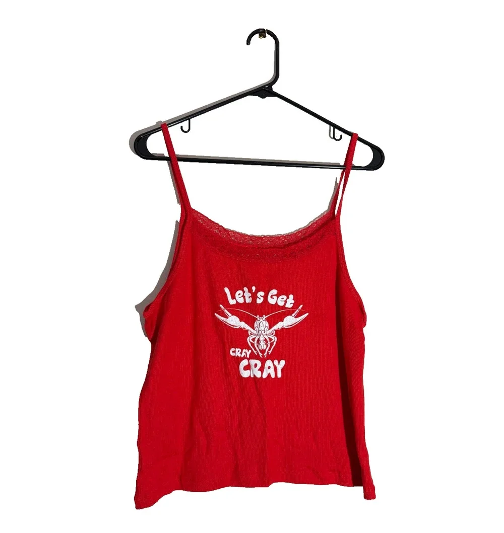 Modern Lux Womens 2X Red Graphic Lace Trim Camisole Tank Top NWT - Picture 1 of 3